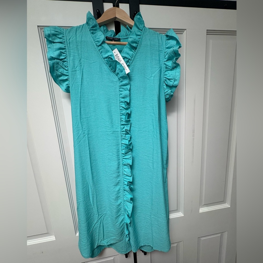 Boho Chic NWT Teal Ruffle Sleeve Dress